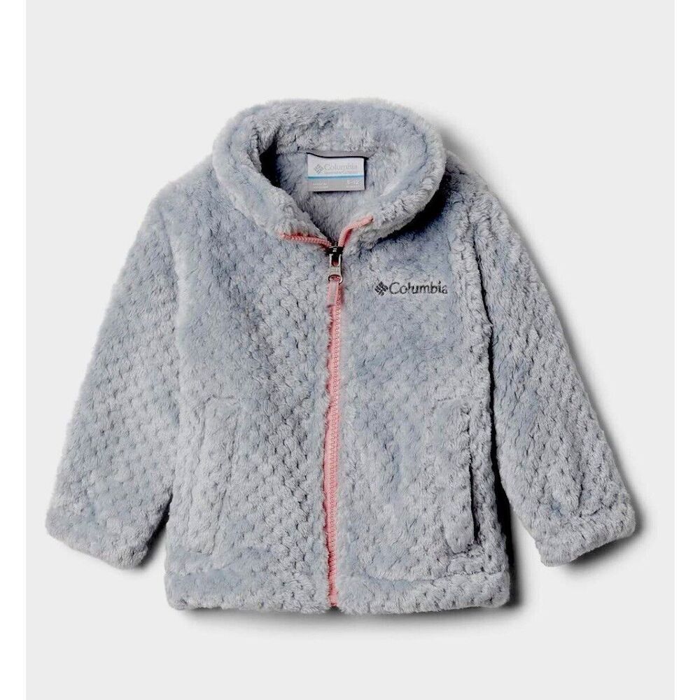New With Tags Columbia Girl's Fire Side Sherpa Full-Zip Jacket Gray/Pink XL
